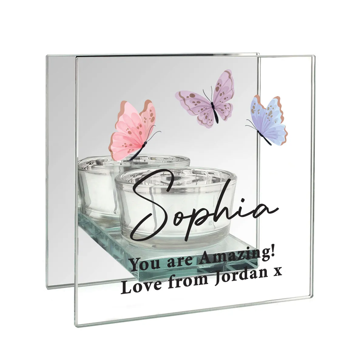 Personalised Butterfly Mirrored Tea Light Holder
