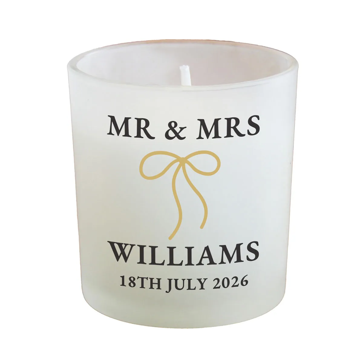 Personalised Black & Gold Bow Frosted Candle