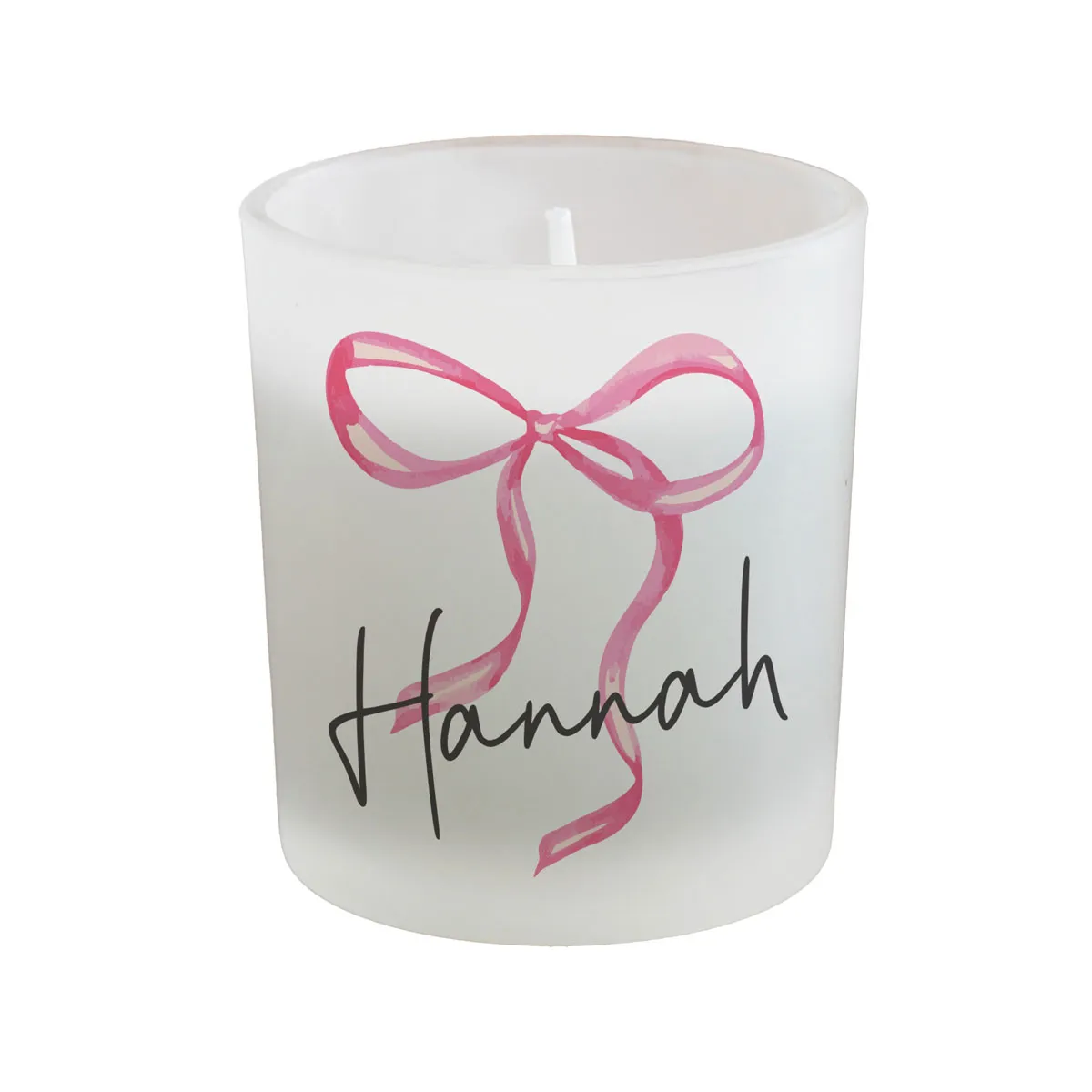 Personalised Pink Bow Frosted Jar  Candle