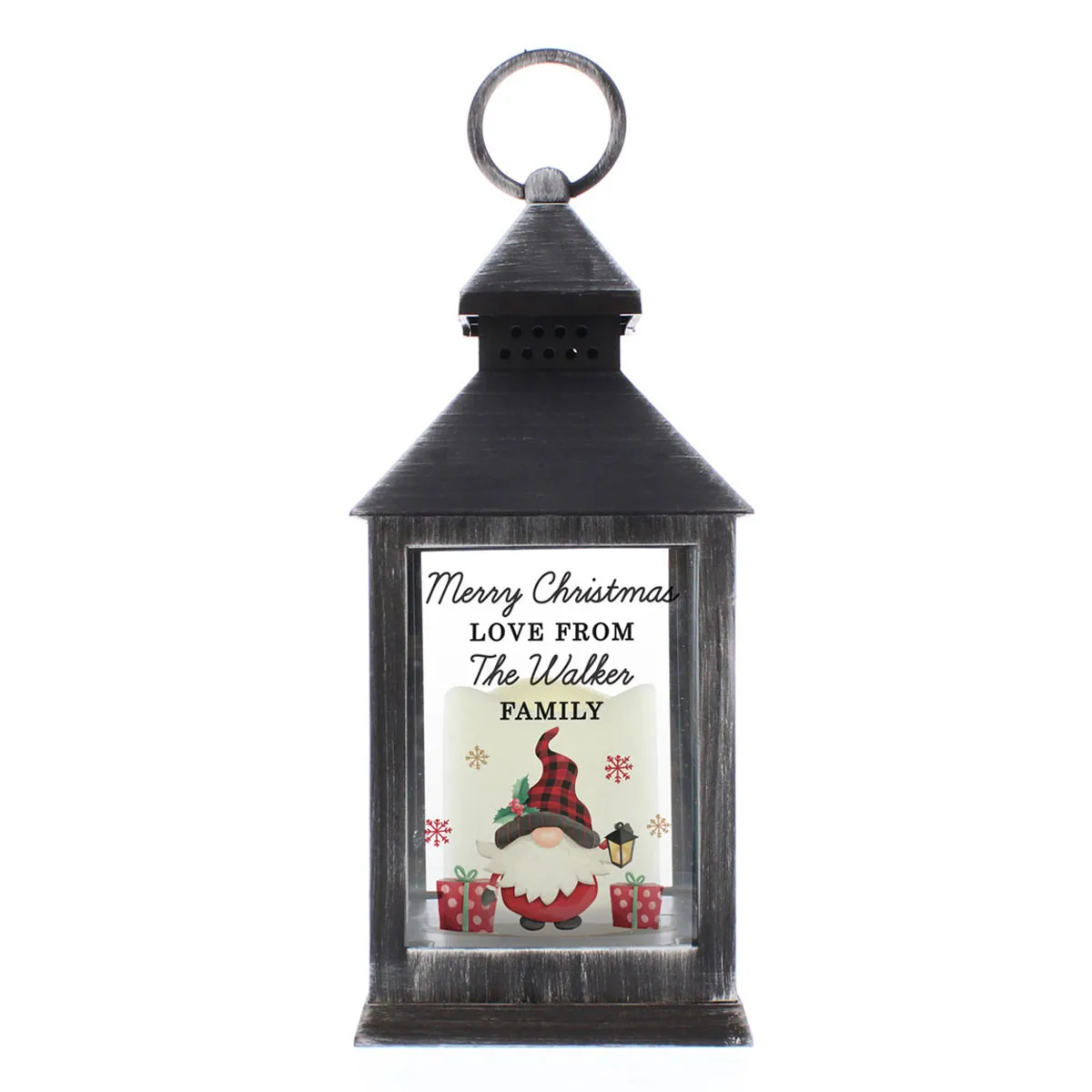 Personalised Christmas Gonk LED Black Lantern