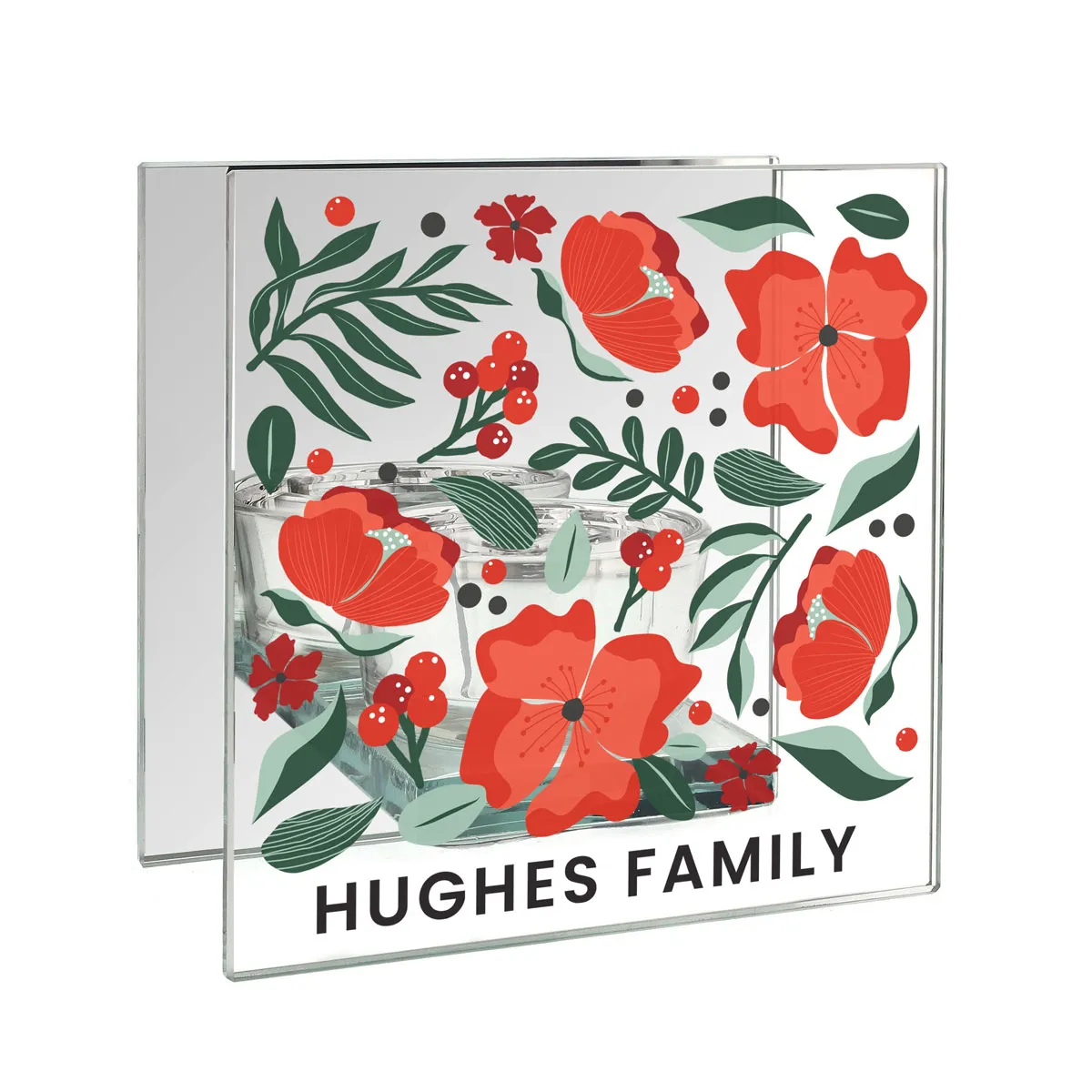 Personalised Poinsettia Glass Tea Light Holder
