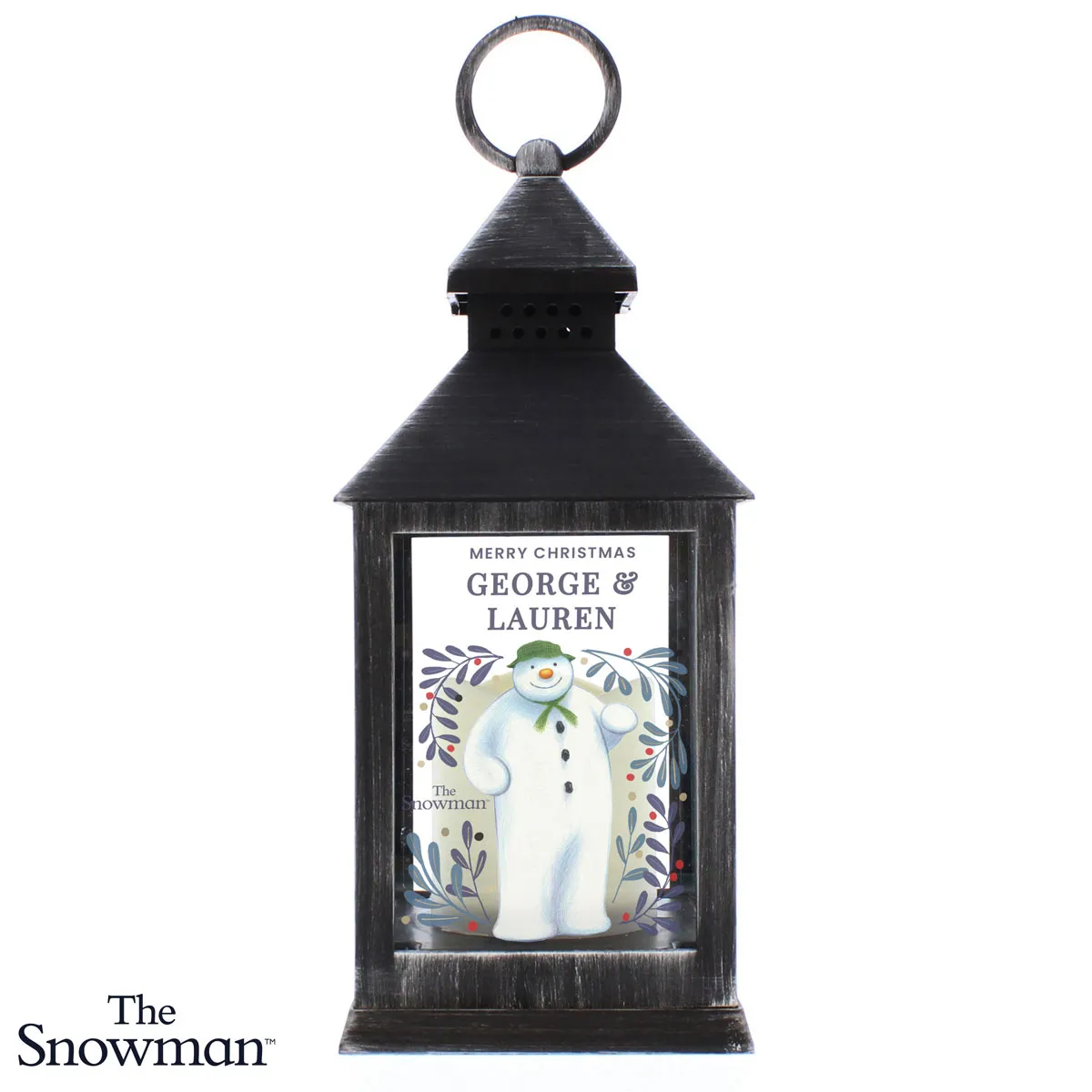 Personalised The Snowman Botanical Black Lantern