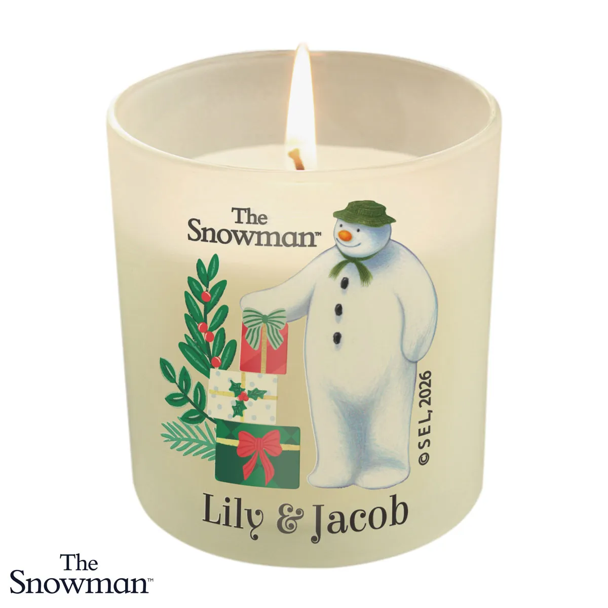 Personalised The Snowman Christmas Wishes Frosted Jar Candle