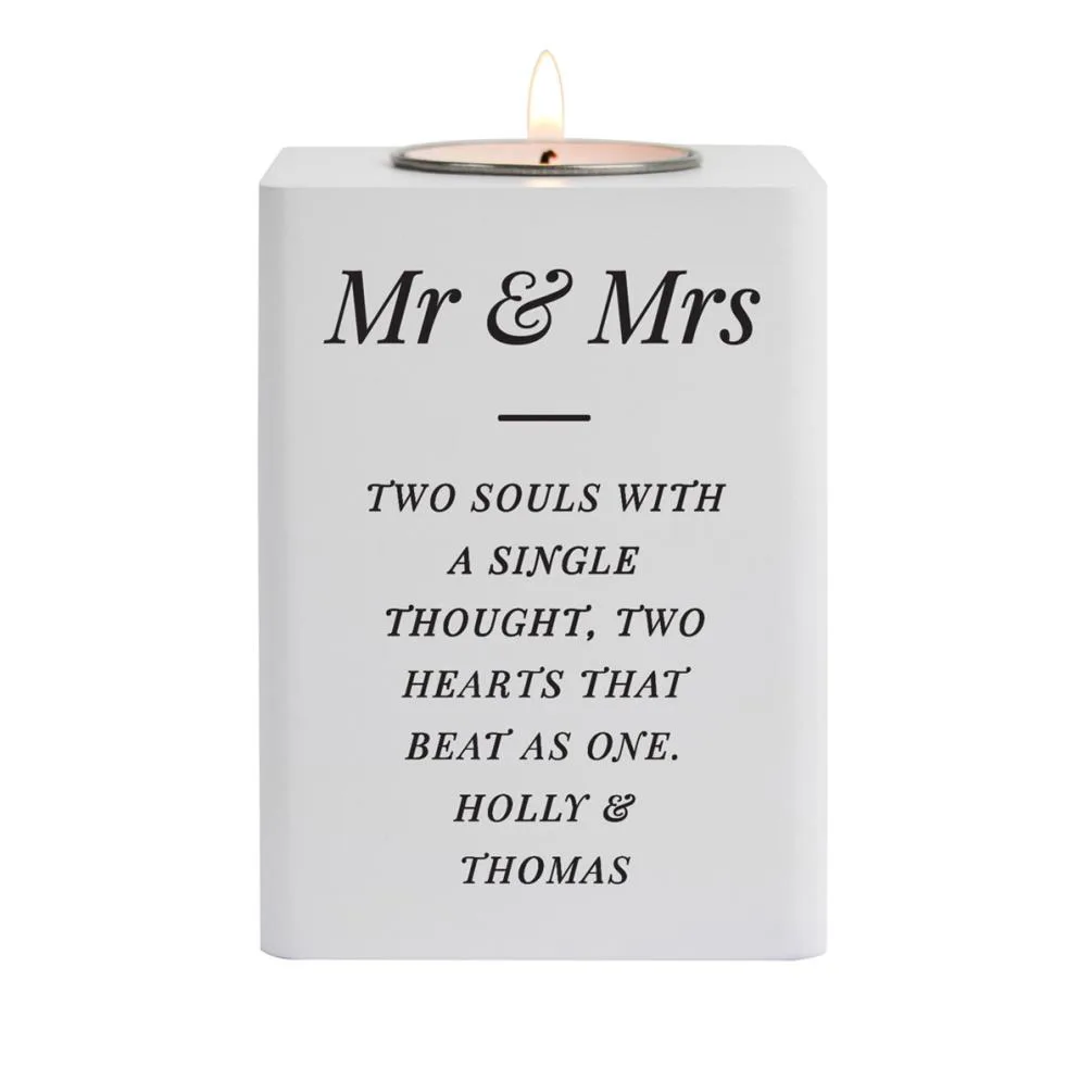 Personalised White Wooden Tea Light Holder