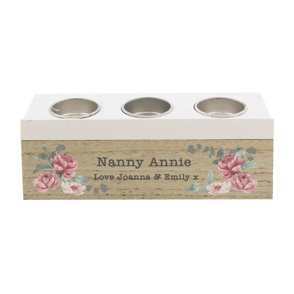 Personalised Floral Watercolour Triple Tea Light Box