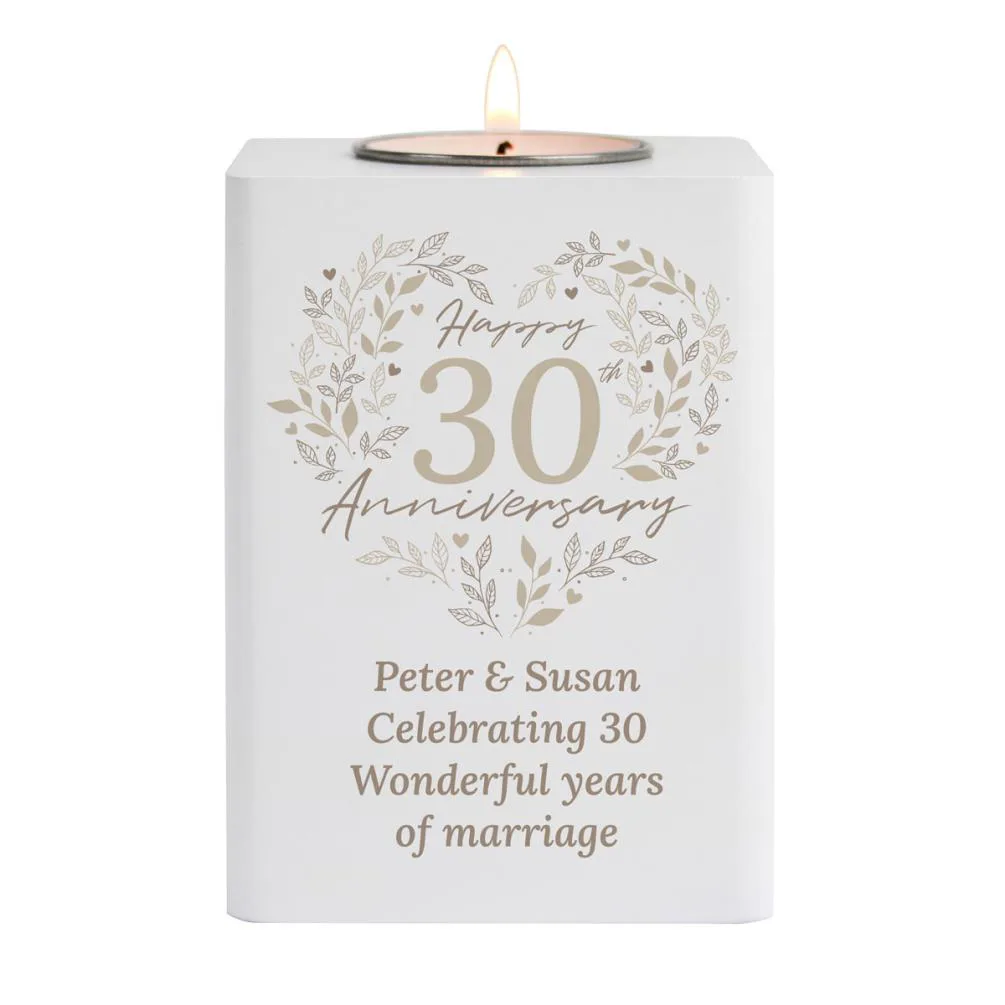 Personalised 30th Pearl Wedding Anniversary Wooden Tea Light Holder