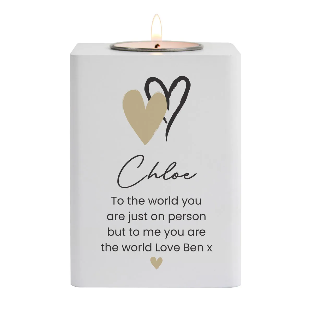 Personalised Hearts Wooden Tea Light Holder