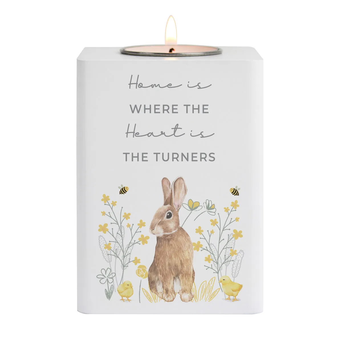 Personalised Spring Bunny Wooden Tea Light Holder