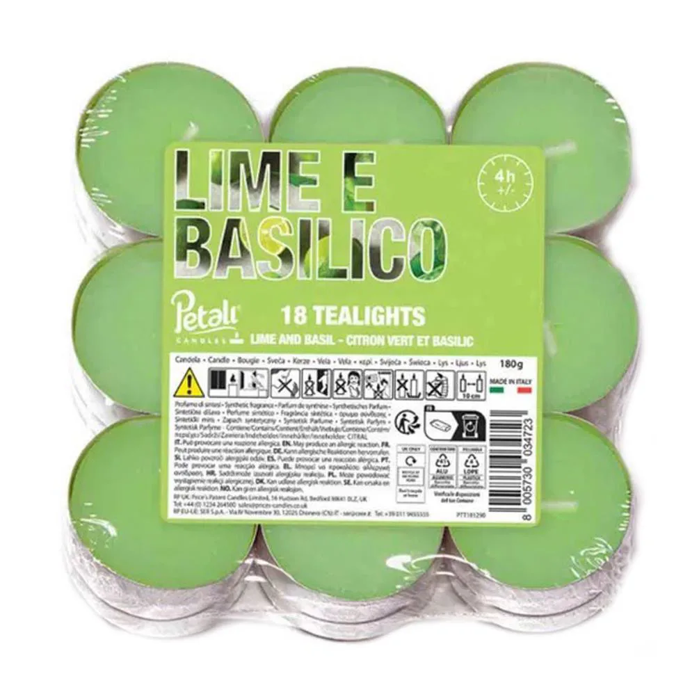 Petali Lime &amp; Basil Tealights (Pack of 18)
