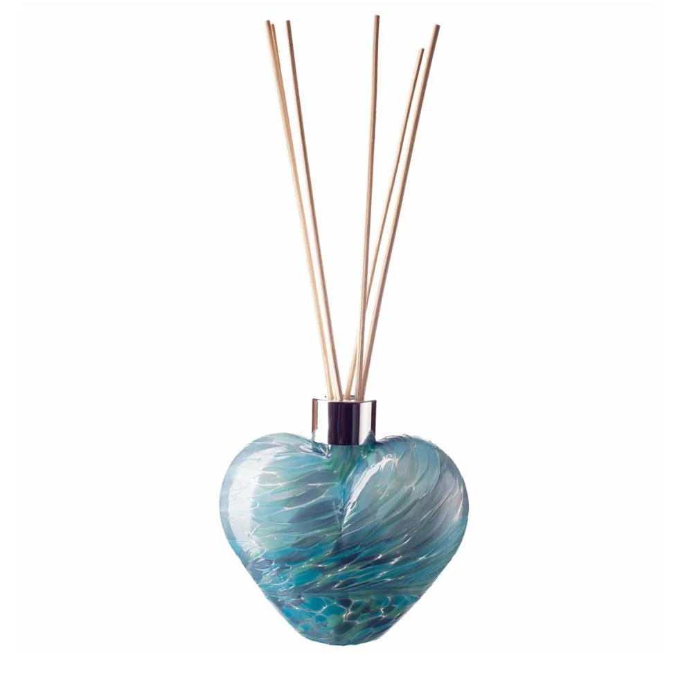 Amelia Art Glass Turquoise & Sage Iridescence Heart Reed Diffuser