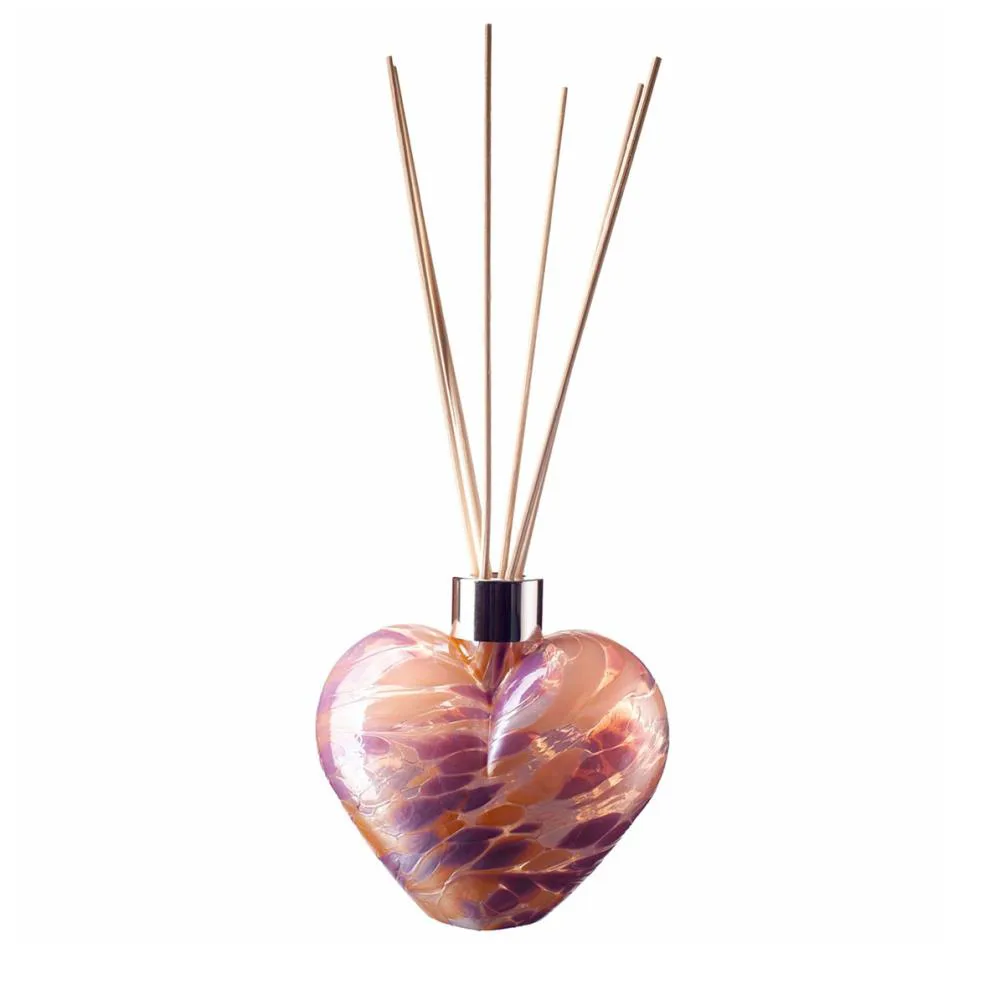 Amelia Art Glass Violet, Peach & White Heart Reed Diffuser