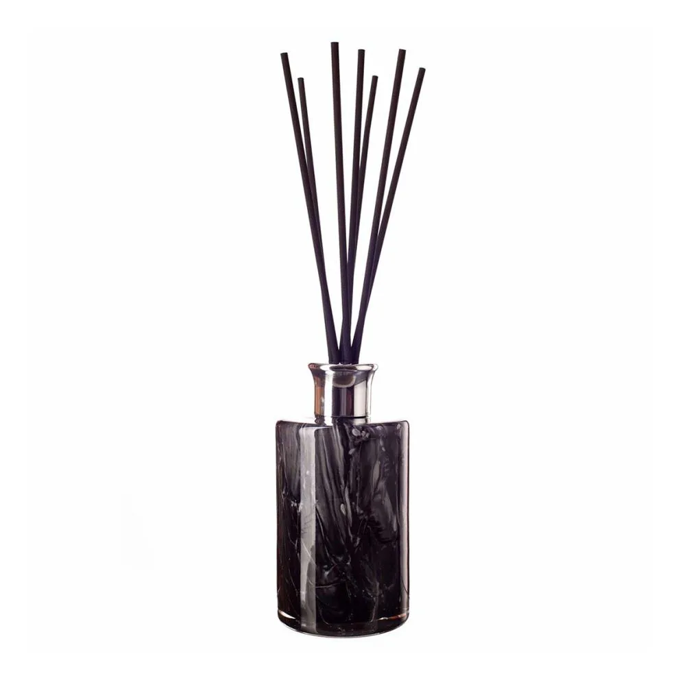 Amelia Art Glass Black Marble Tall Cylinder Reed Diffuser