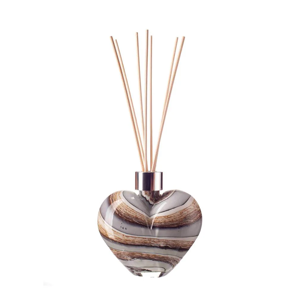 Amelia Art Glass Smoked Meadows Heart Reed Diffuser