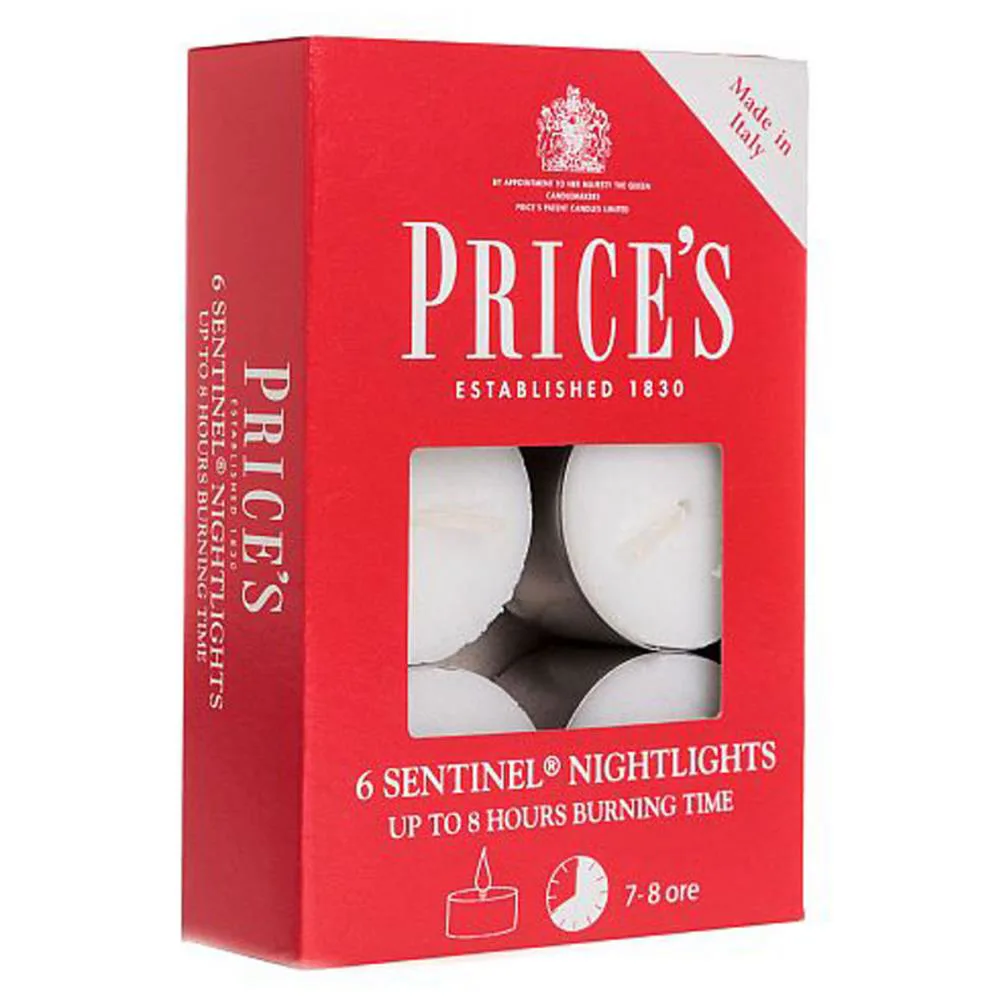 Price's Sentinel Nightlight Long Burning Tealights (Pack of 6)