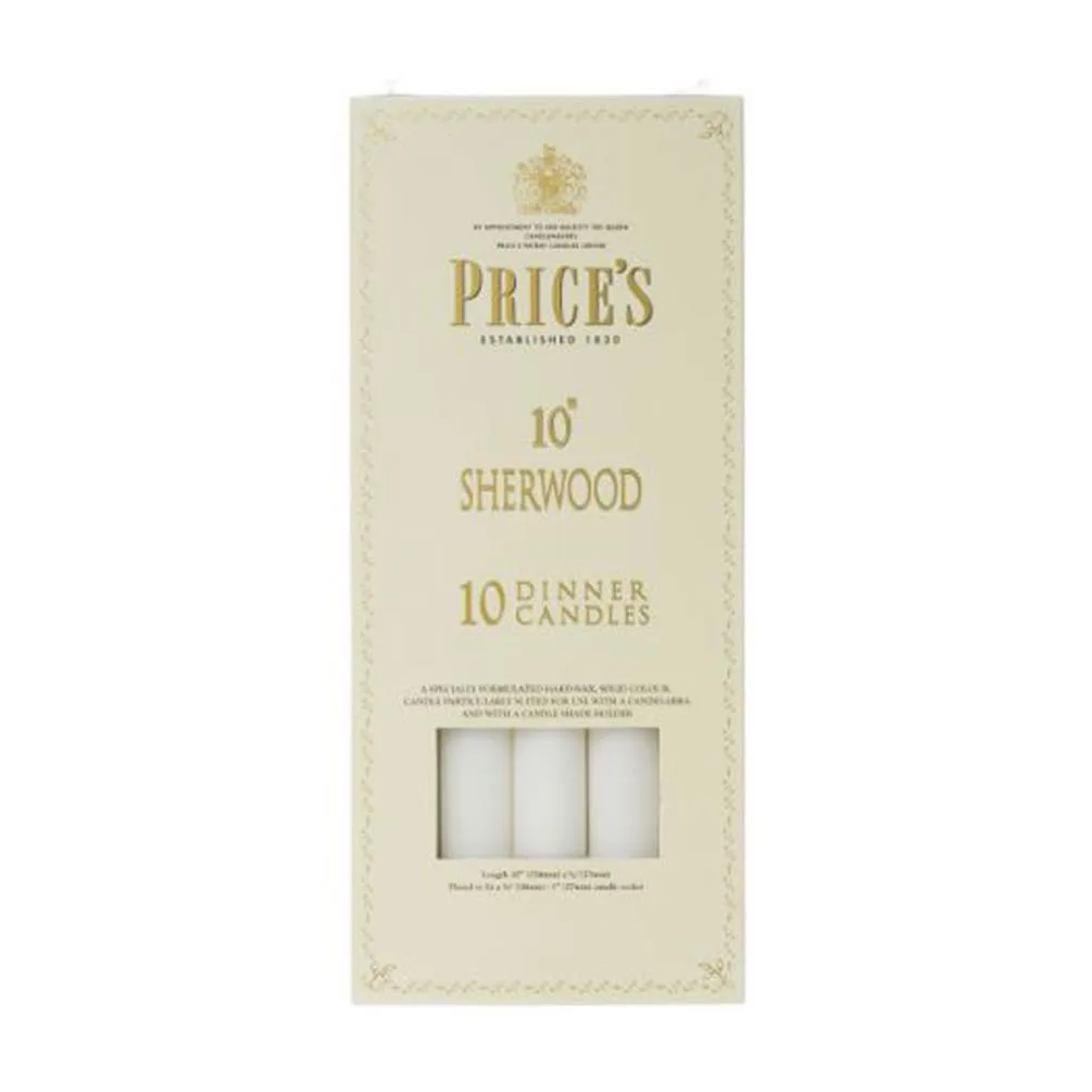 Price's Sherwood White Dinner Candles 25cm (Box of 10)