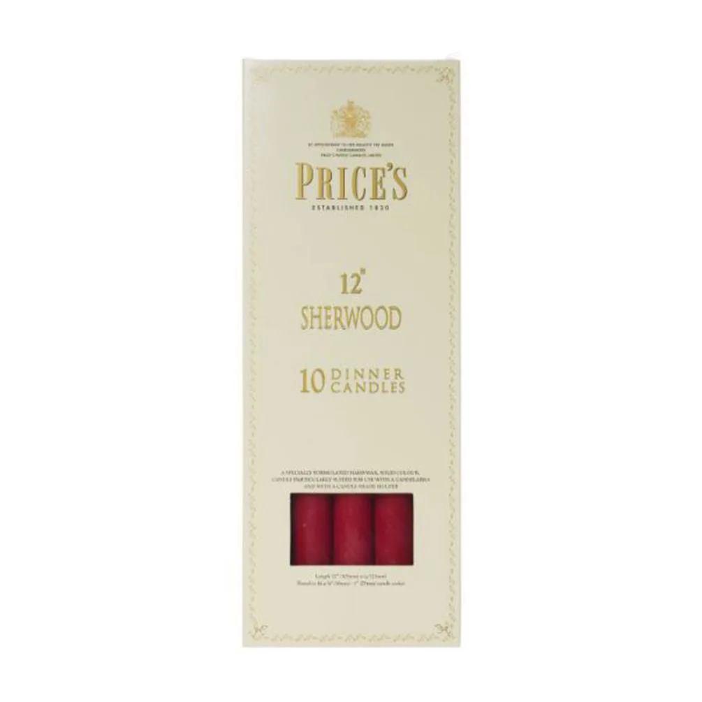 Price's Sherwood Wine Red Dinner Candles 30cm (Box of 10)