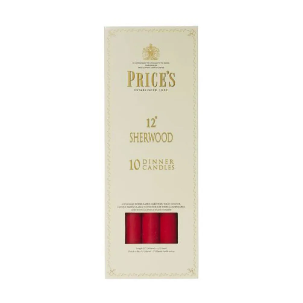 Price's Sherwood Red Dinner Candles 30cm (Box of 10)