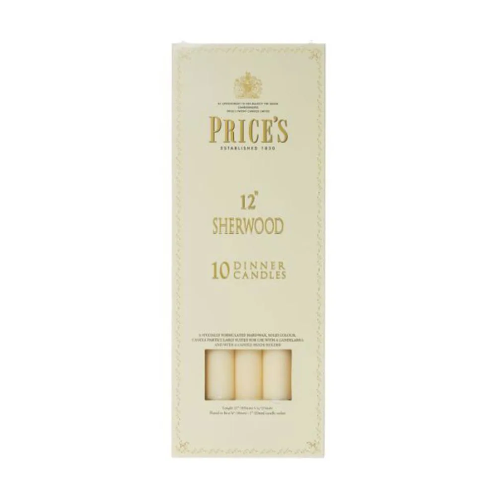 Price's Sherwood Ivory Dinner Candles 30cm (Box of 10)