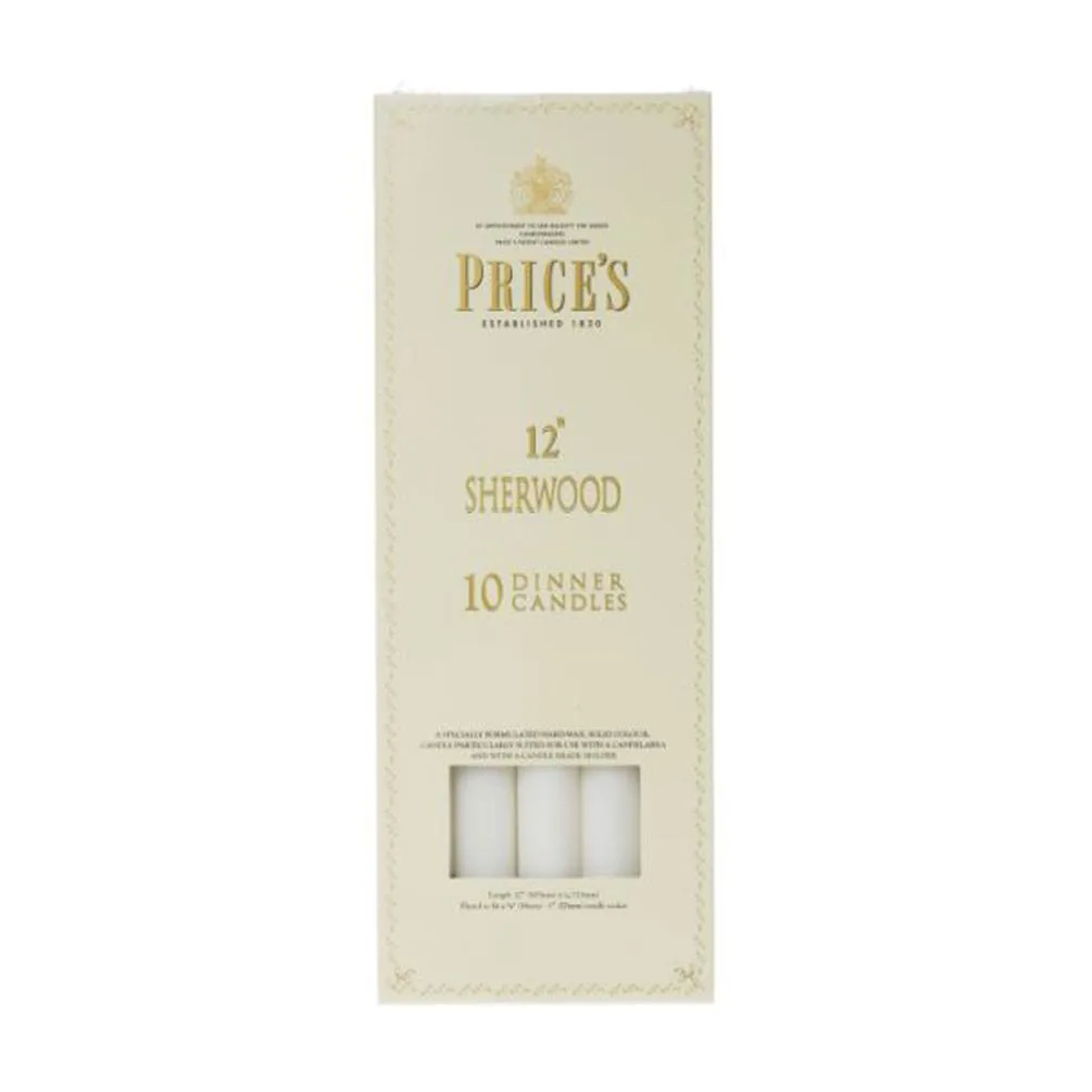 Price's Sherwood White Dinner Candles 30cm (Box of 10)