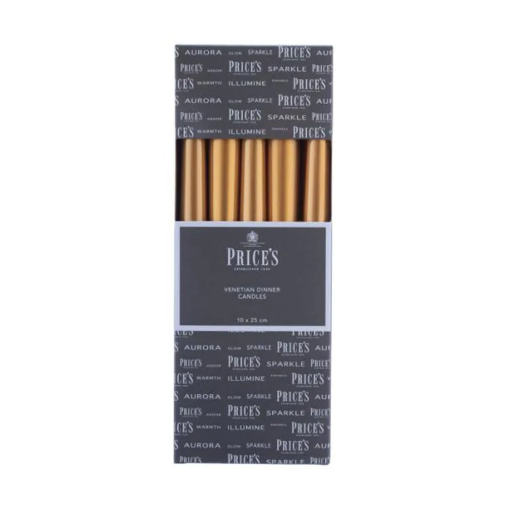 Price's Venetian Gold Wrapped Dinner Candles 25cm (Pack of 10)