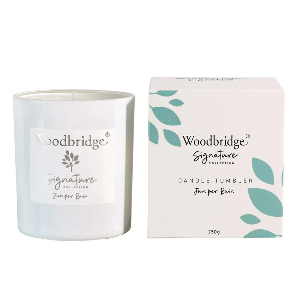 Woodbridge Juniper Rain Boxed Tumbler Candle