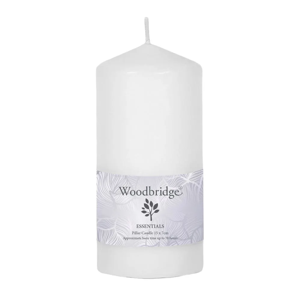 Woodbridge White Pillar Candle 15cm x 7cm