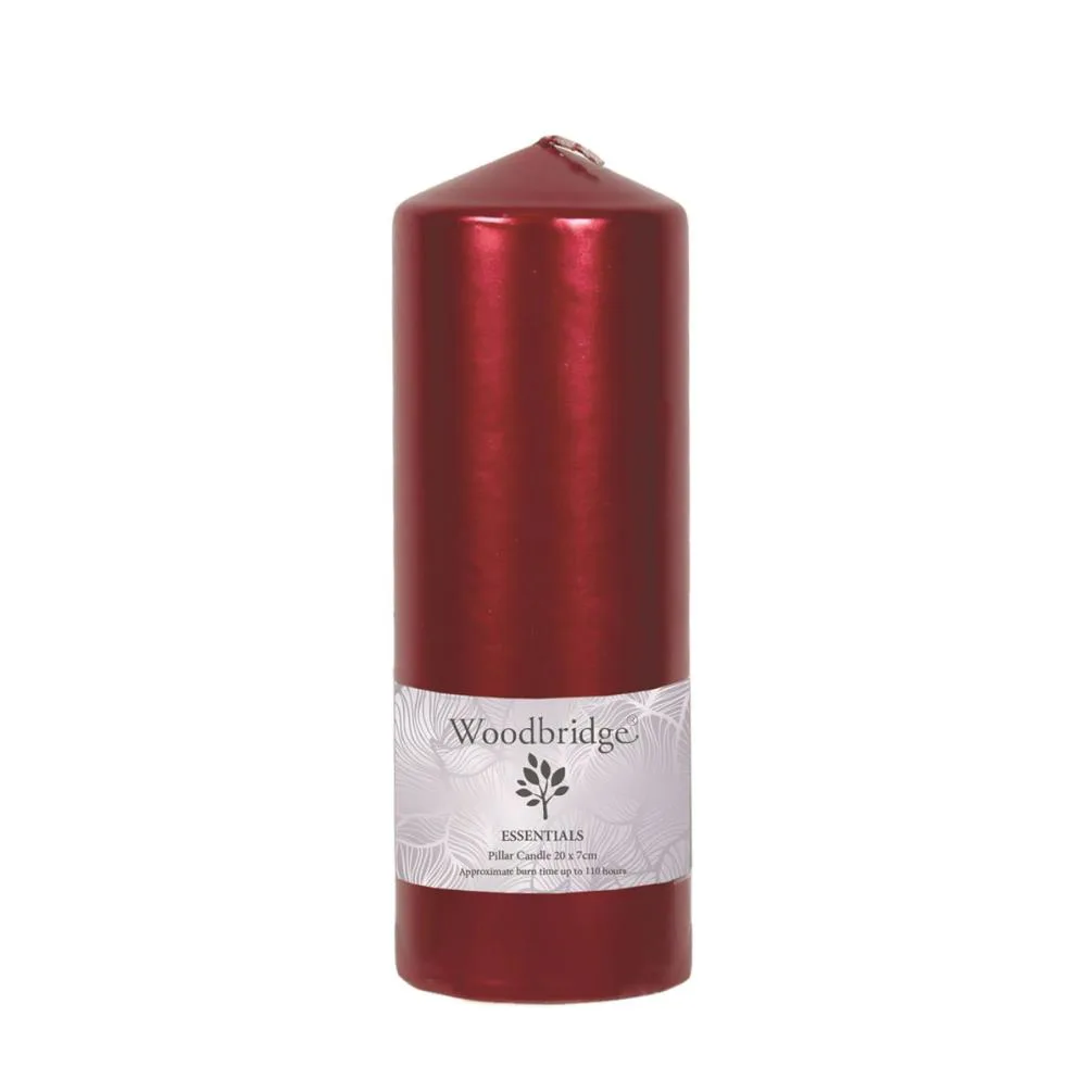Woodbridge Red Metallic Pillar Candle 20cm x 7cm