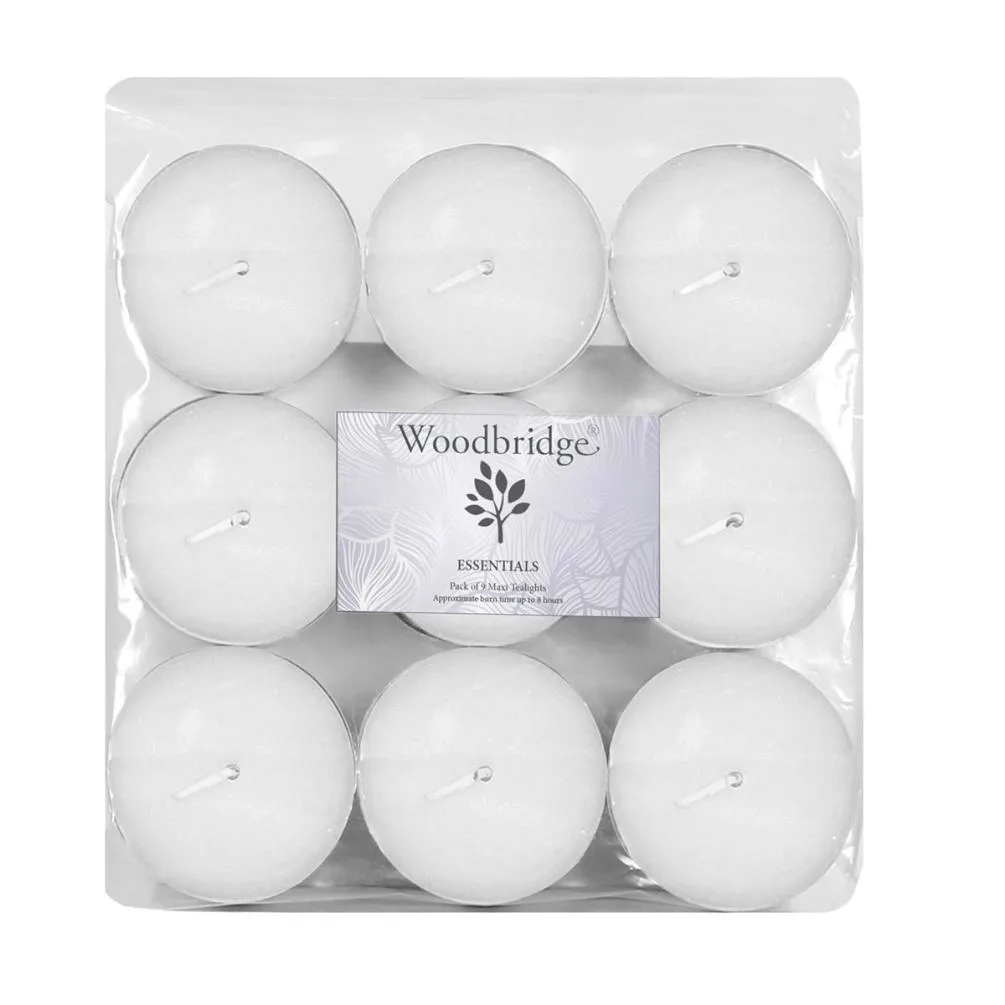 Woodbridge White Unscented Maxi Tealights (Pack of 9)