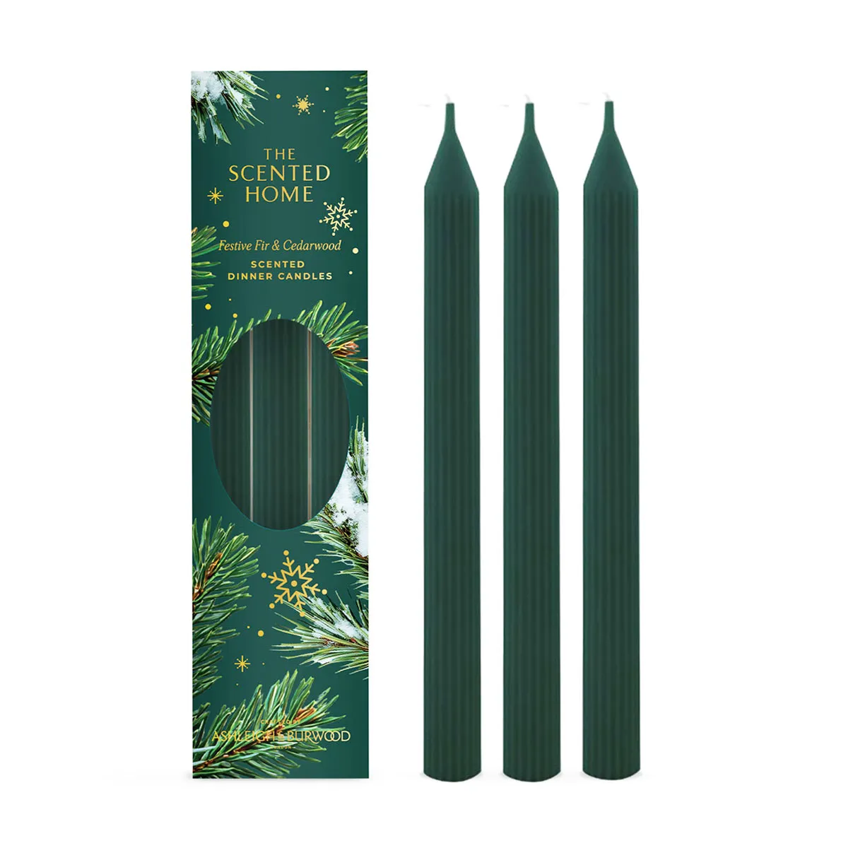 Ashleigh & Burwood Festive Fir & Cedarwood Scented Dinner Candles (Pack of 3)