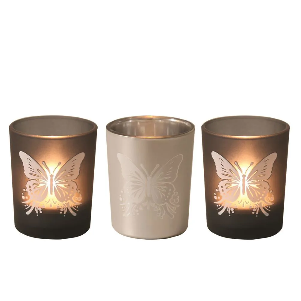 Aroma Black & Silver Butterfly 3 Tealight & Votive Holder Set Extra Image 1