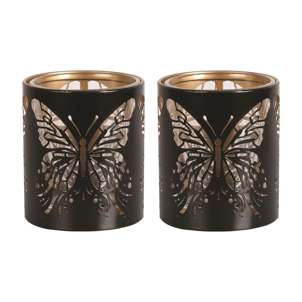 Aroma Black & Gold Butterfly 2 Tealight & Votive Holder Set Extra Image 1