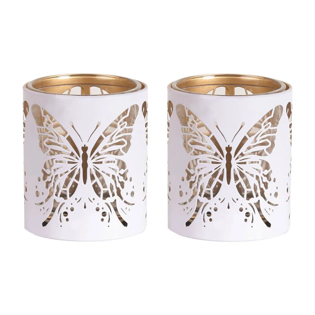 Aroma White & Gold Butterfly 2 Tealight & Votive Holder Set Extra Image 1