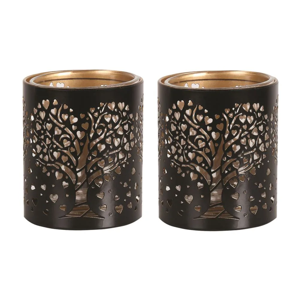Aroma Black & Gold Heart Tree 2 Tealight & Votive Holder Set Extra Image 1