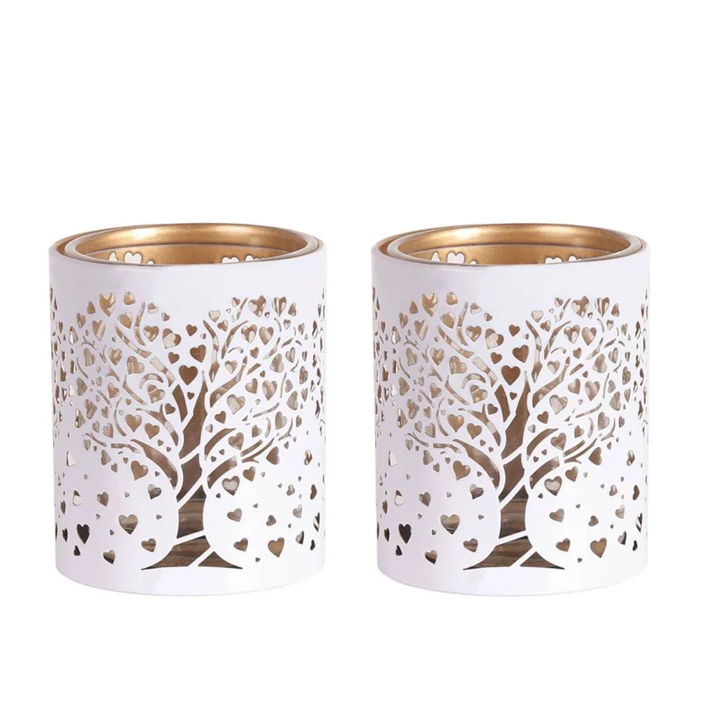Aroma White & Gold Heart Tree 2 Tealight & Votive Holder Set Extra Image 1