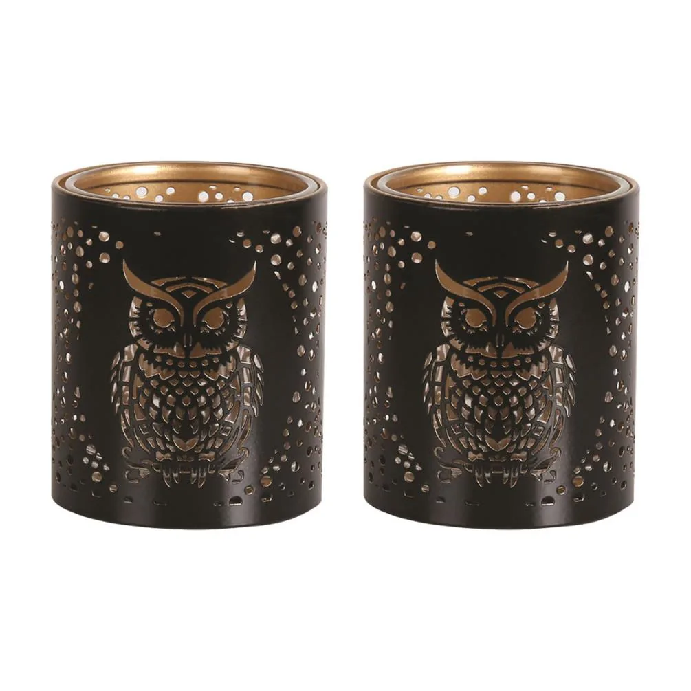 Aroma Black & Gold Owl 2 Tealight & Votive Holder Set Extra Image 1