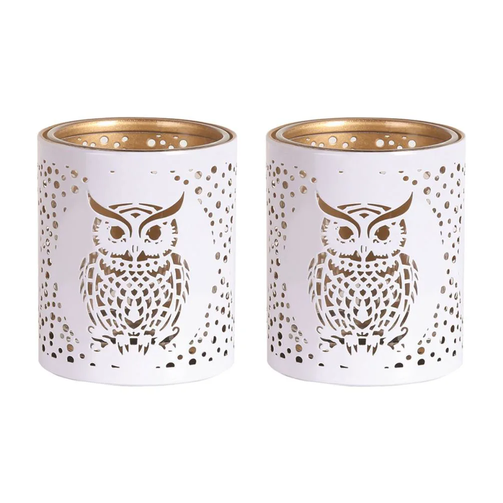 Aroma White & Gold Owl 2 Tealight & Votive Holder Set Extra Image 1