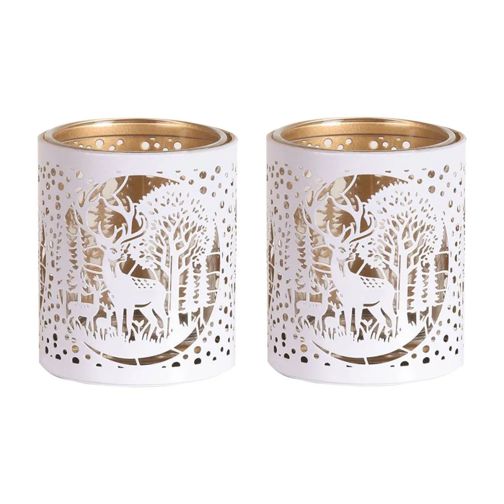 Aroma White & Gold Deer Family 2 Tealight & Votive Holder Set Extra Image 1