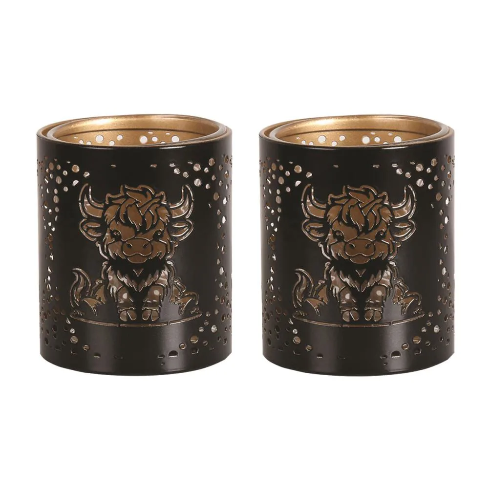 Aroma Black & Gold Highland Cow 2 Tealight & Votive Holder Set Extra Image 1