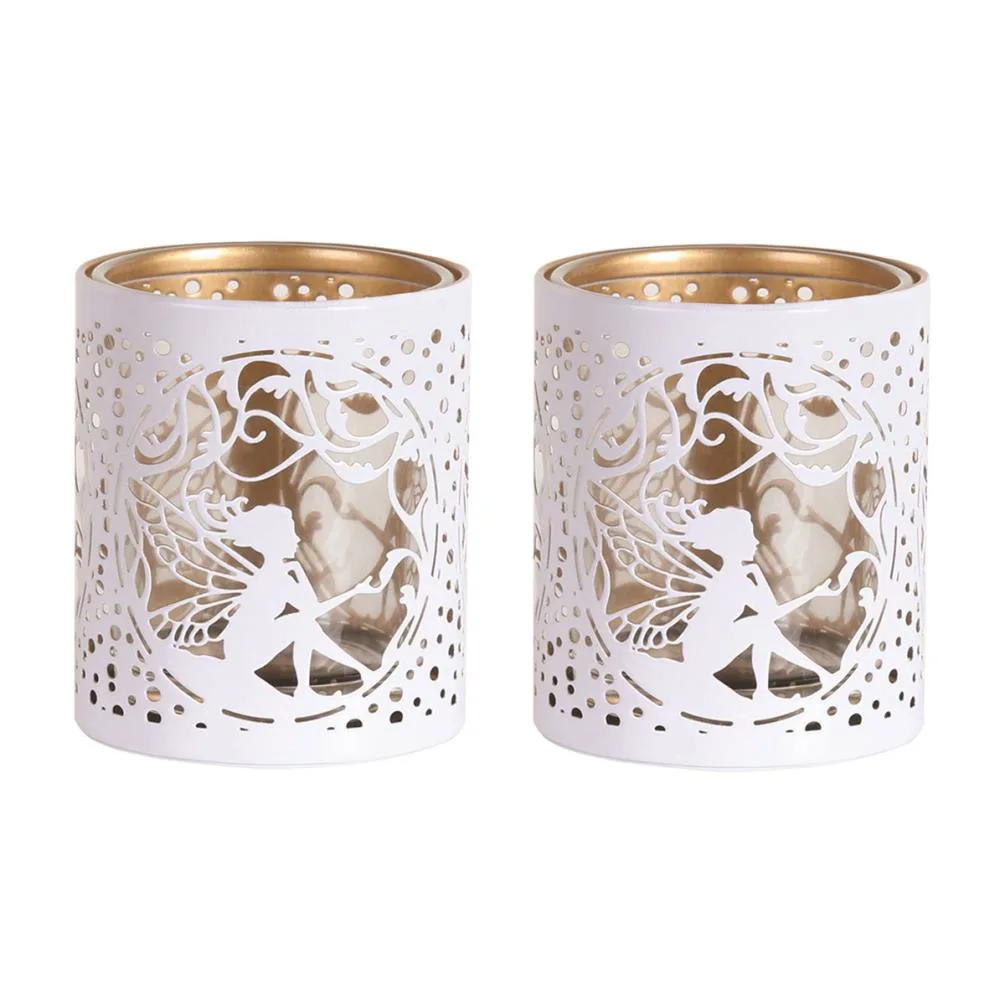 Aroma White & Gold Fairy 2 Tealight & Votive Holder Set Extra Image 1