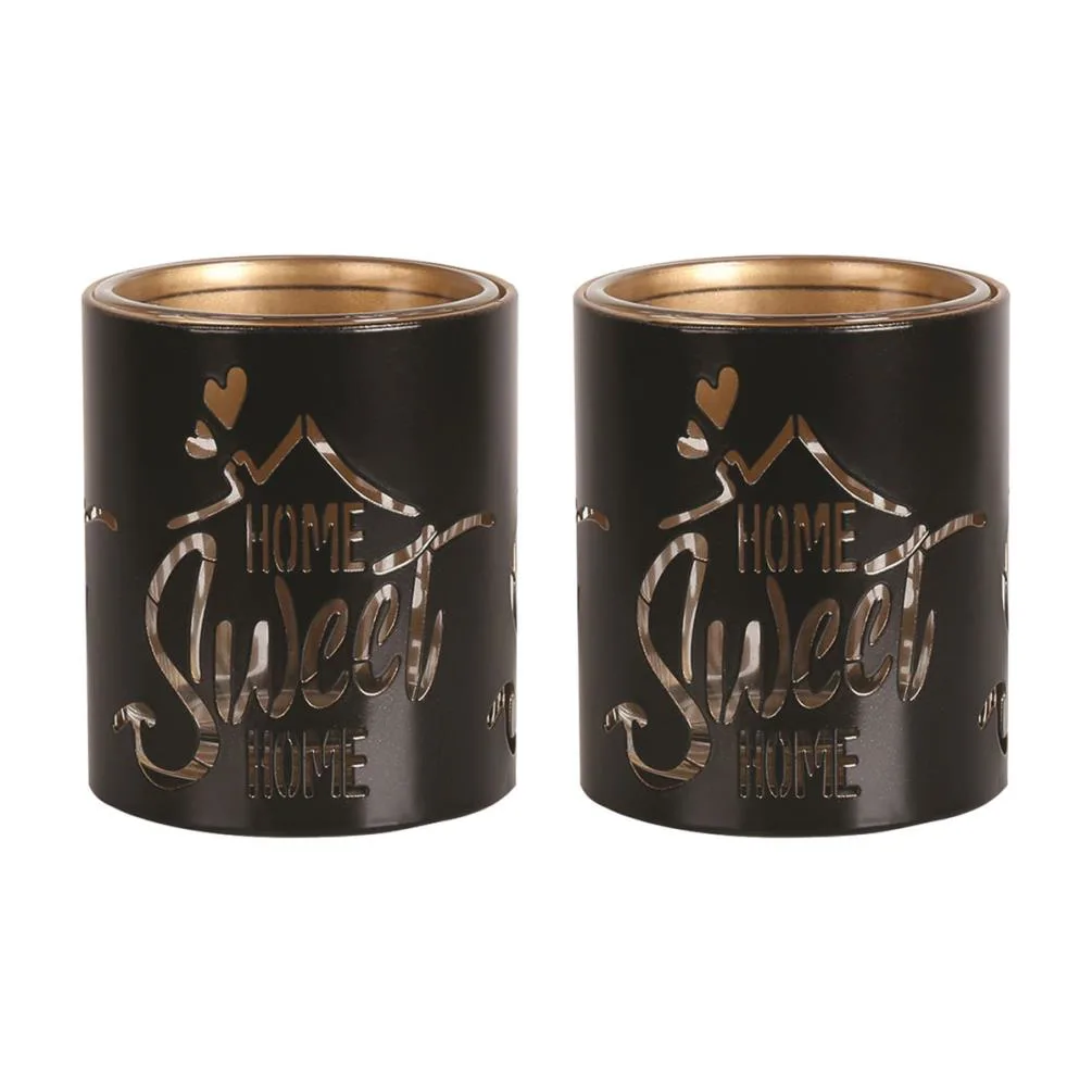 Aroma Black & Gold Home Sweet Home 2 Tealight & Votive Holder Set Extra Image 1