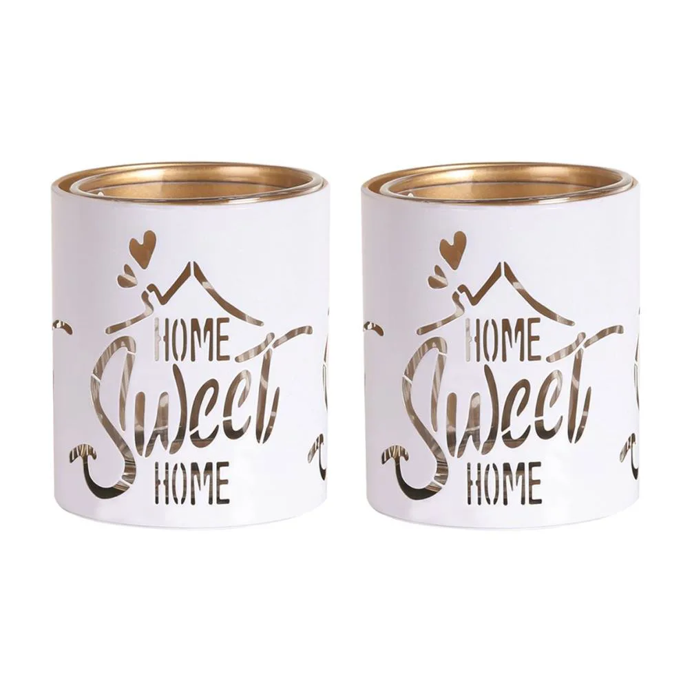 Aroma White & Gold Home Sweet Home 2 Tealight & Votive Holder Set Extra Image 1