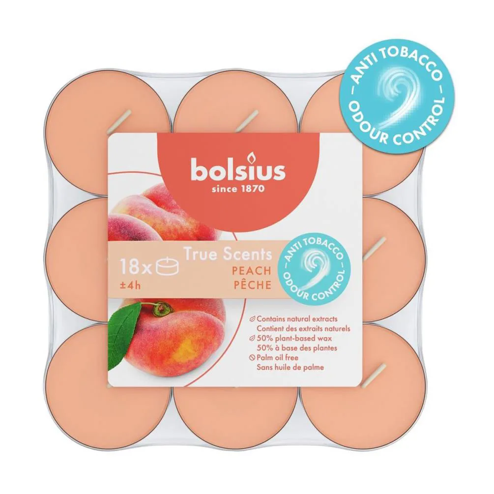 Bolsius Peach 4 Hour Anti Tobacco Tealights (Pack of 18) Extra Image 1