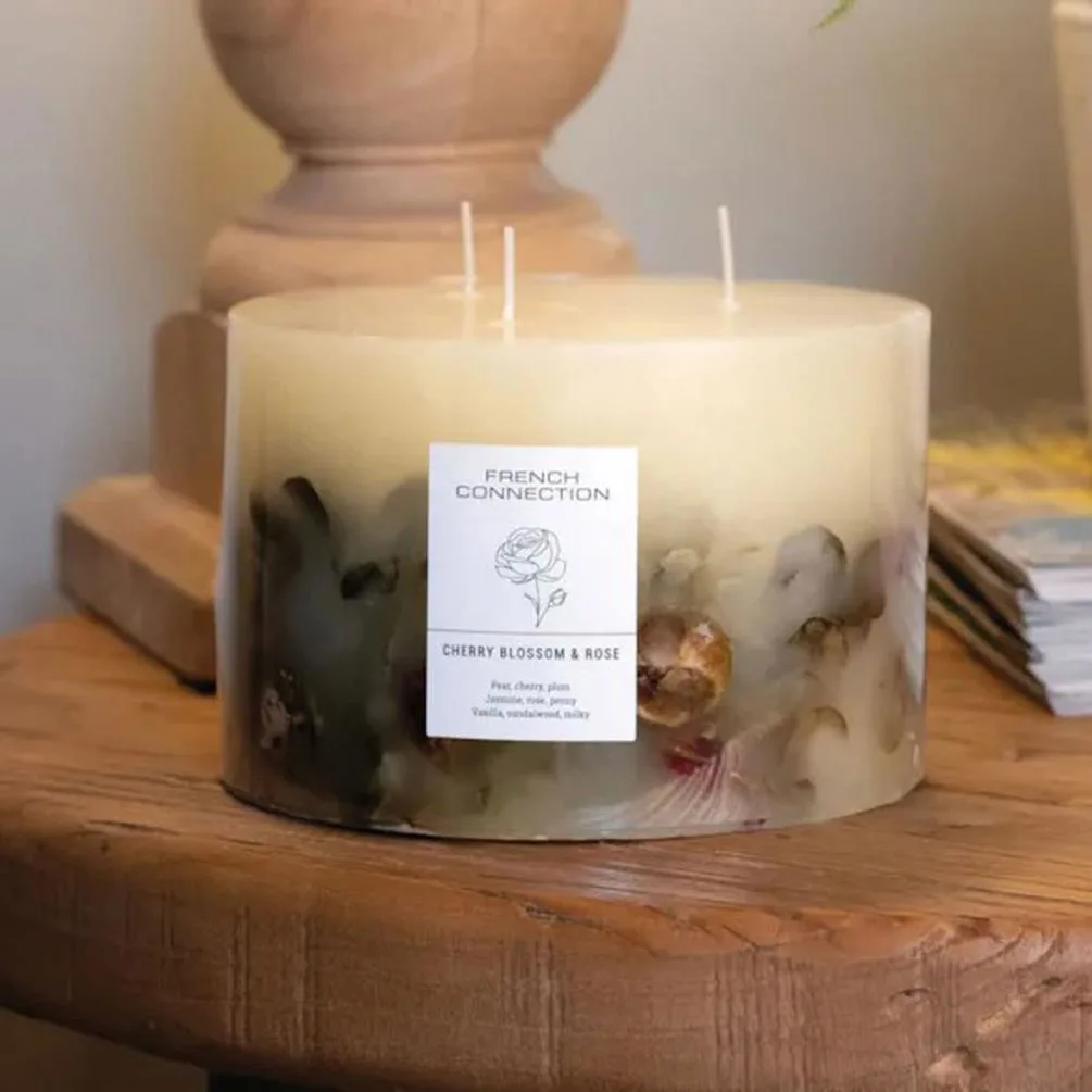French Connection Cherry Blossom & Rose Pillar Candle 15cm x 10.5cm Extra Image 2