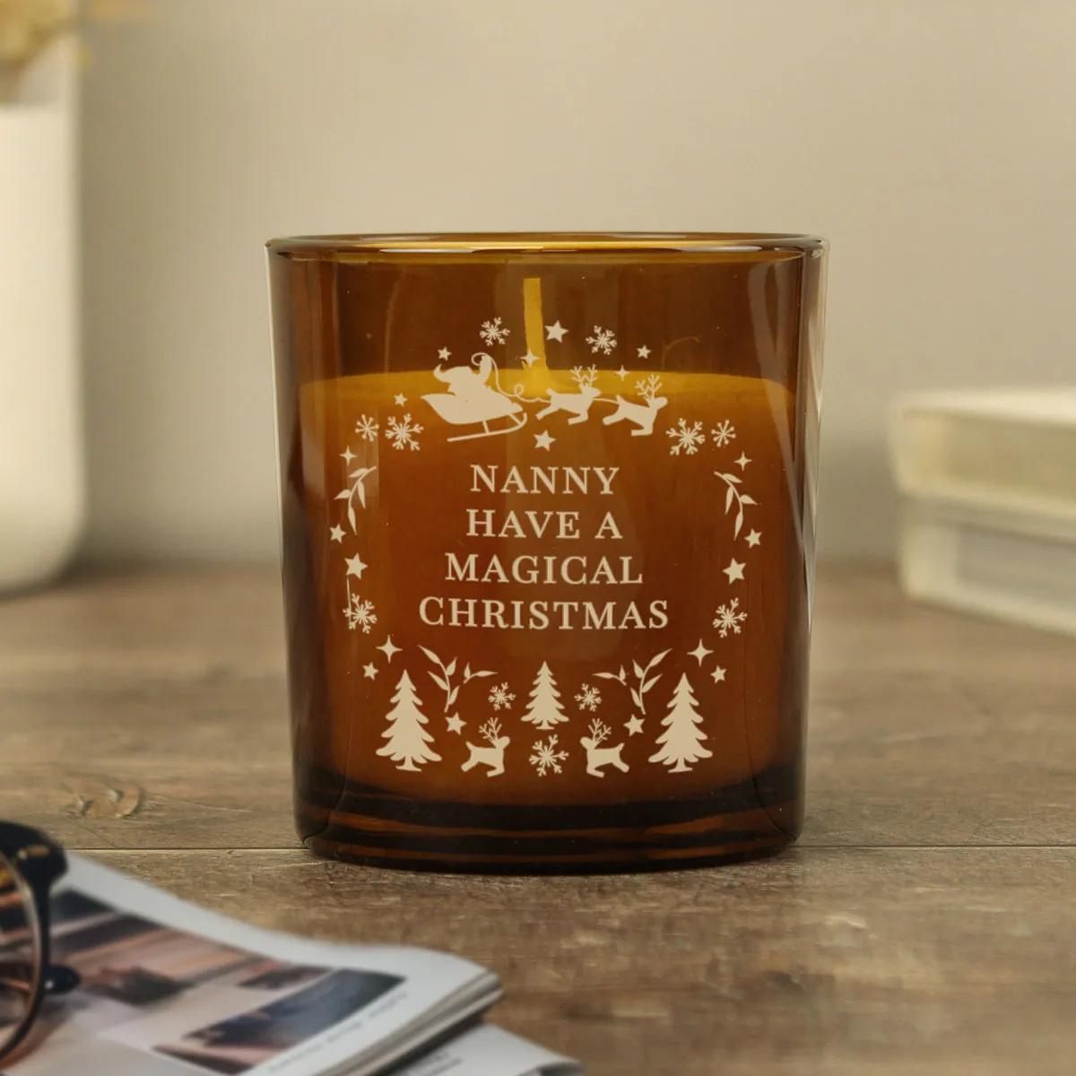 Personalised Engraved Christmas Amber Glass Jar Candle Extra Image 1