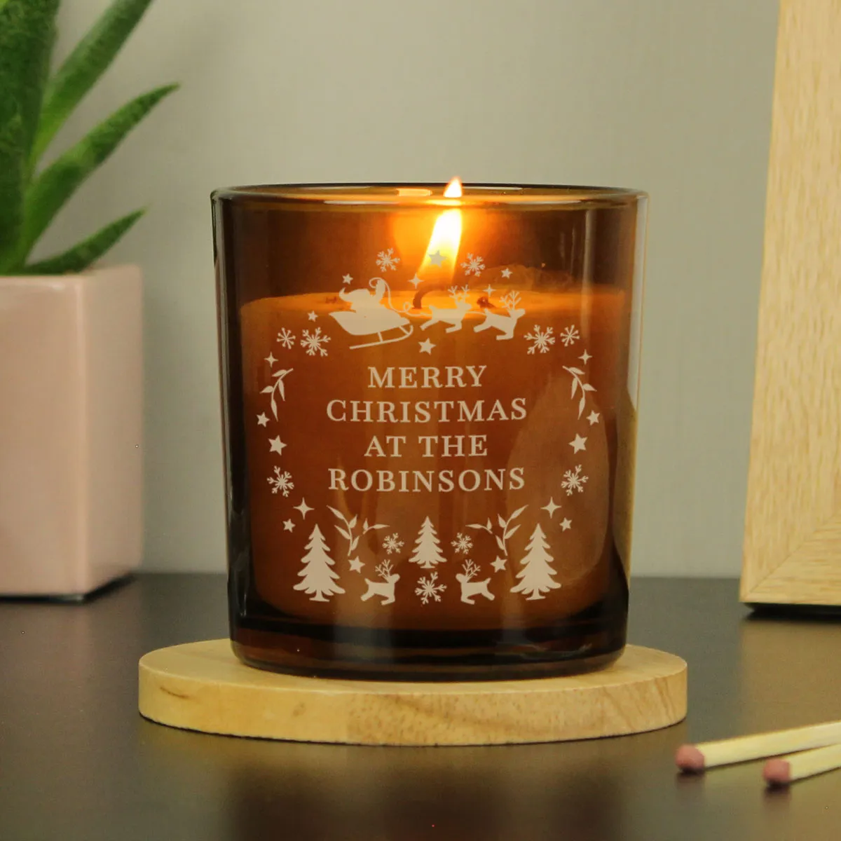 Personalised Engraved Christmas Amber Glass Jar Candle Extra Image 2