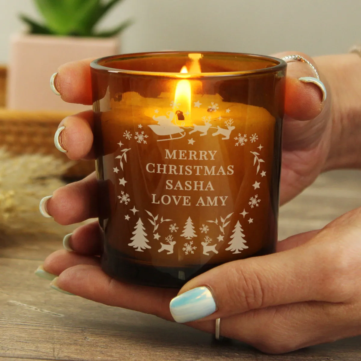 Personalised Engraved Christmas Amber Glass Jar Candle Extra Image 3