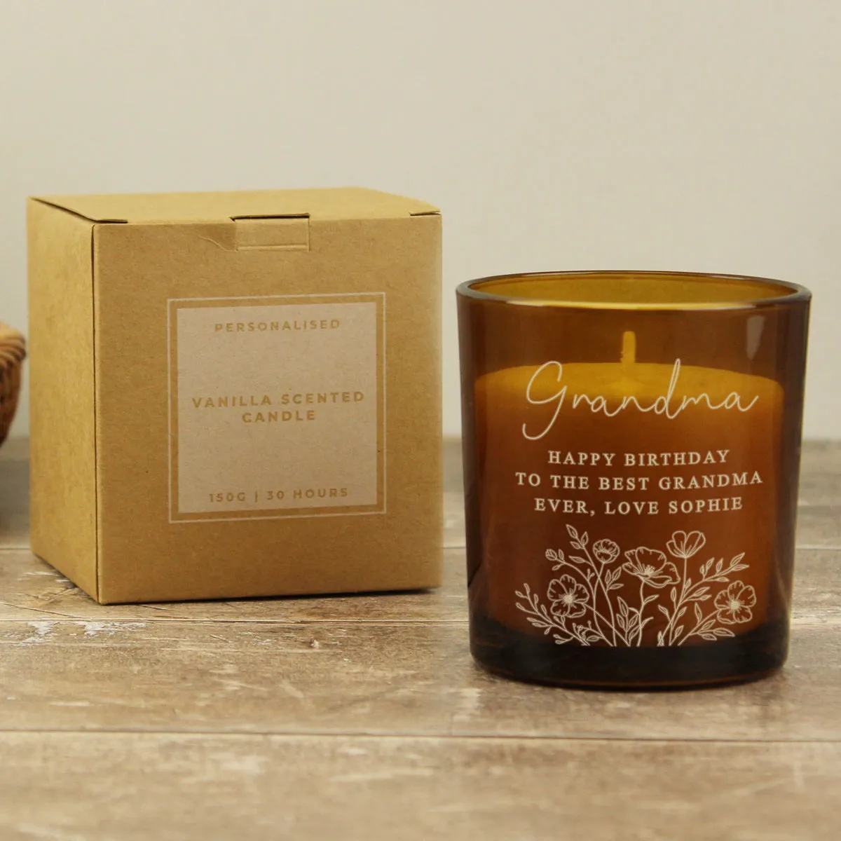 Personalised Wild Flowers Amber Glass Candle Extra Image 3