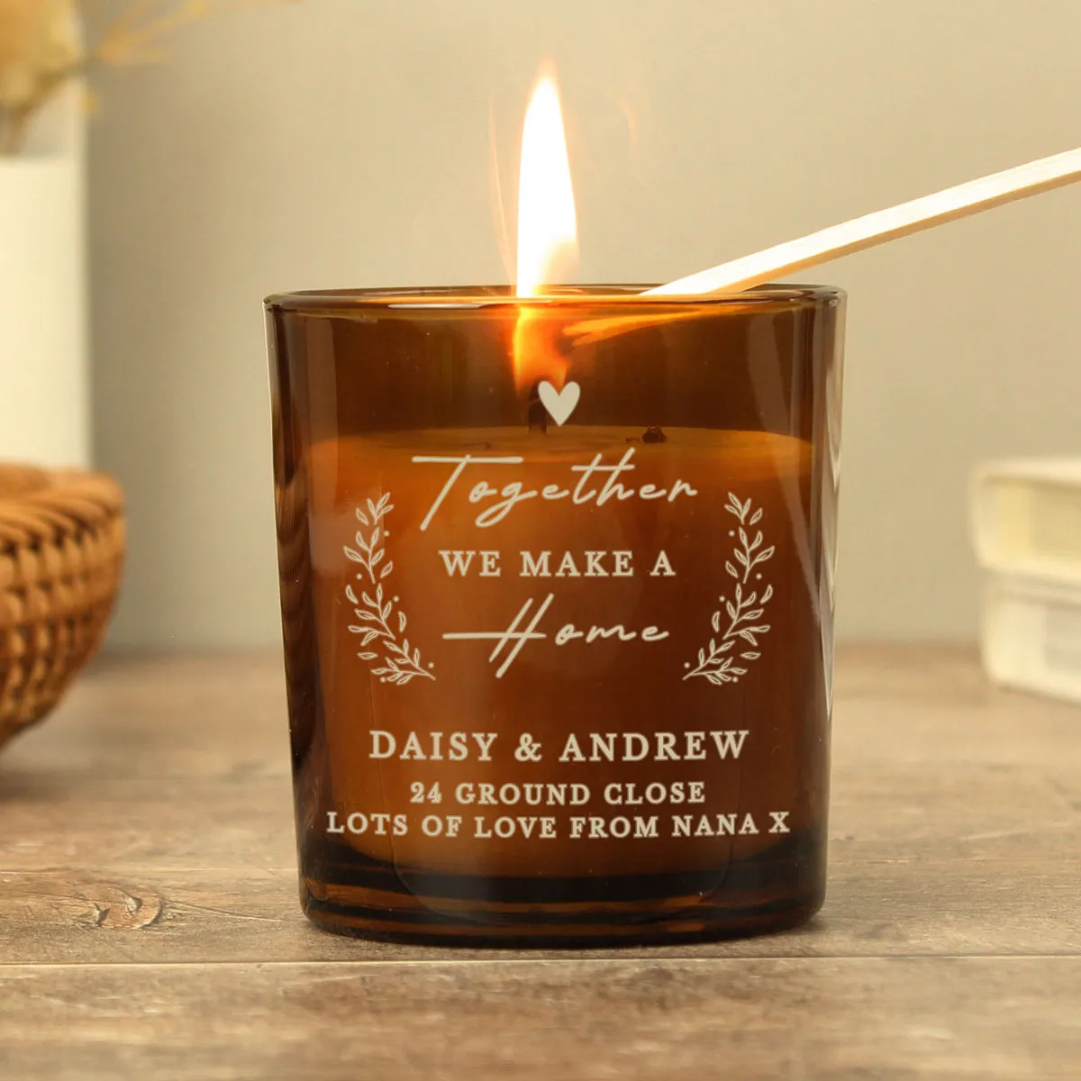 Personalised Engraved Home Amber Glass Candle Extra Image 1