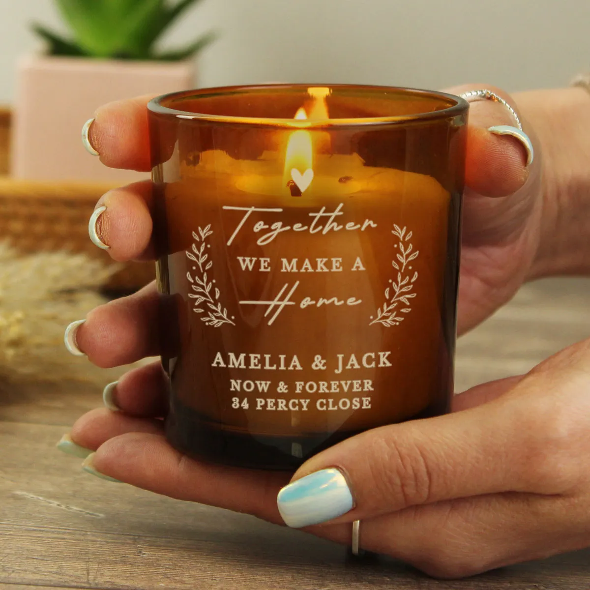 Personalised Engraved Home Amber Glass Candle Extra Image 2