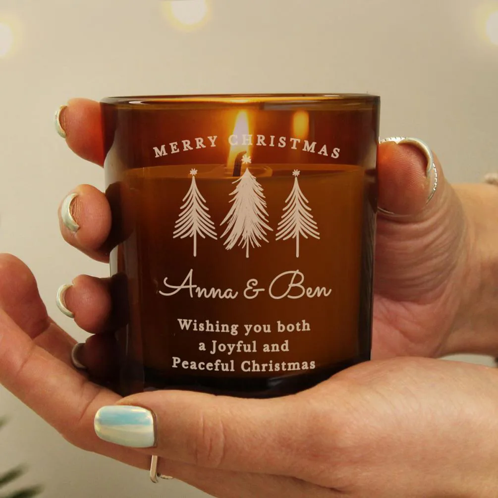 Personalised Christmas Tree Amber Glass Candle Extra Image 2